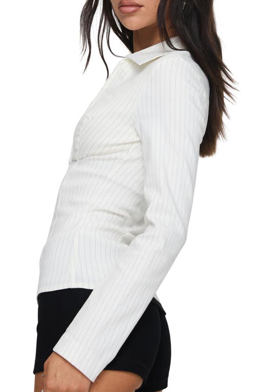 Princess Polly Bellar Pinstripe Zip Front Cotton Blend Top In White