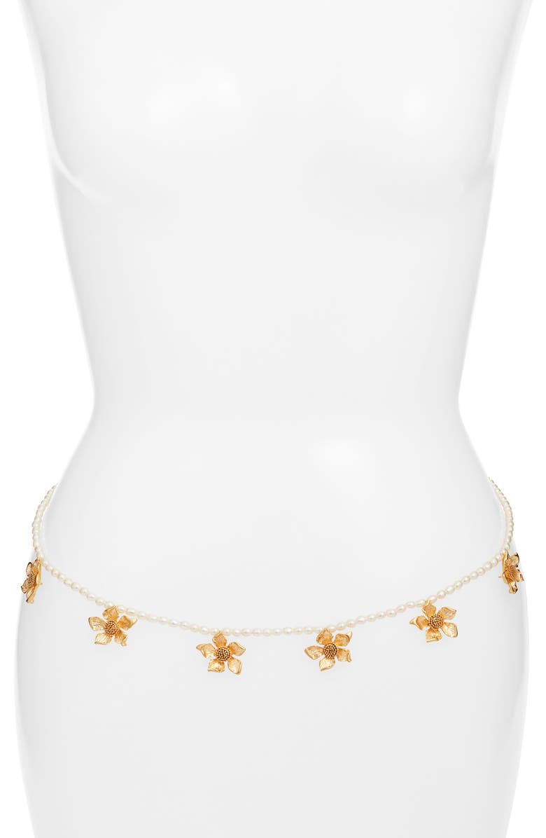 VIDAKUSH Golden Flower Freshwater Pearl Belly Chain, Main, color, Gold