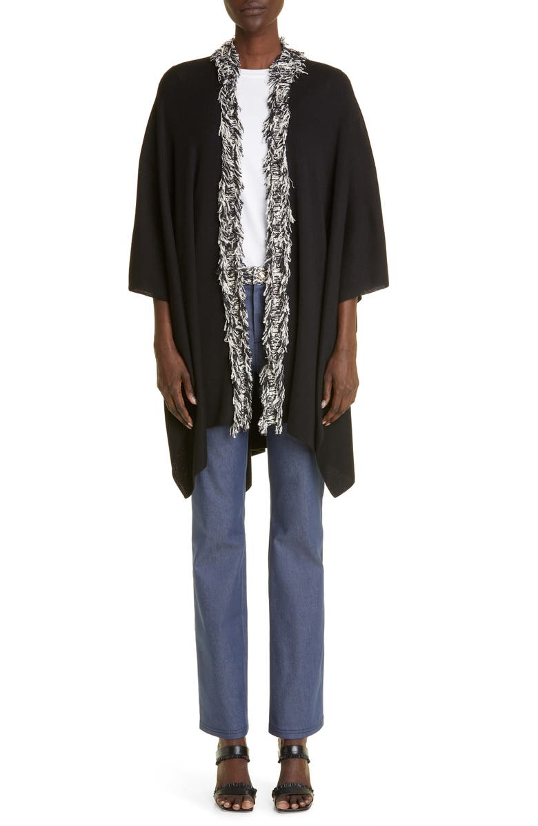 St. John Collection Fringe Detail Wool Blend Cape, Alternate, color,
