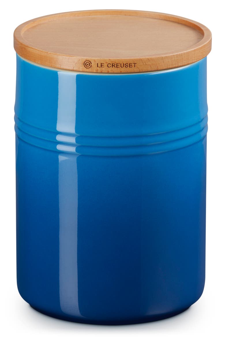Glazed Stoneware 2 1/2 Quart Storage Canister with Wooden Lid, Main, color, MARSEILLE