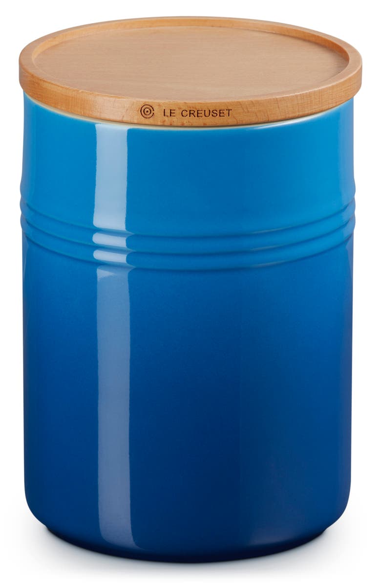 Le Creuset Glazed Stoneware 2 1/2 Quart Storage Canister with Wooden Lid, Main, color, Marseille