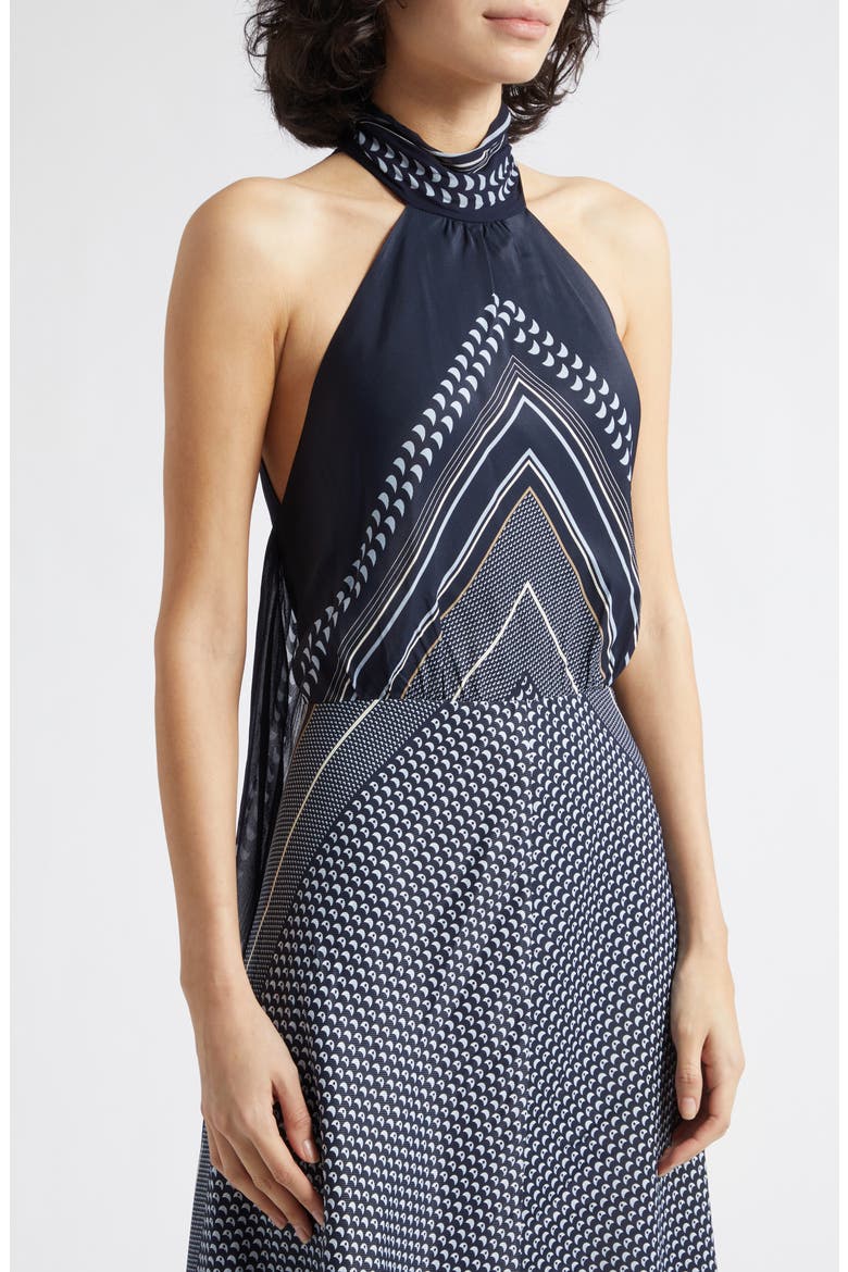 Skylar High Neck Scarf Print Maxi Dress, Alternate, color, NAVY
