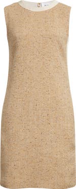 ST. JOHN Crepe Trim Sleeveless Tweed Dress