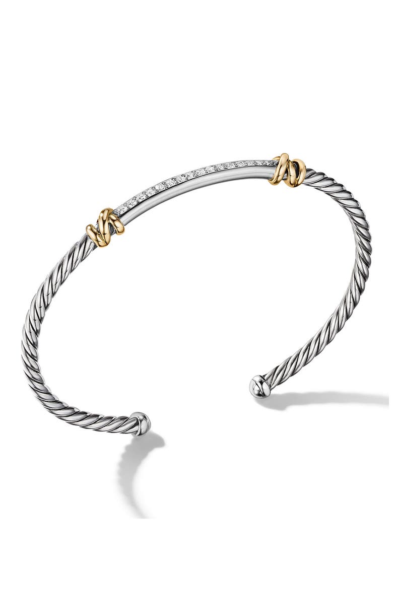 Petite Helena Classic Sterling Silver & 18K Yellow Gold Diamond Cable Station Bracelet, 3mm, Alternate, color, DIAMOND/ SILVER