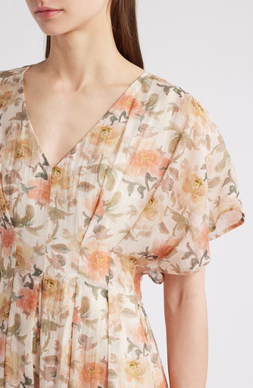Mila Mae Floral Dolman Sleeve Midi Dress In Peach Floral