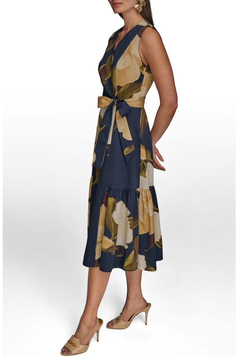 Sleeveless Faux Wrap Midi Dress, Alternate, color, INK MULTI