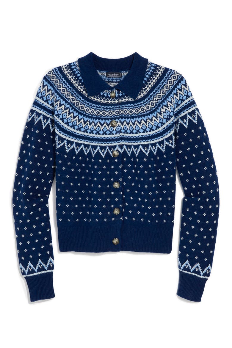 Fair Isle Polo Cardigan, Main, color, NAUTICAL NAVY