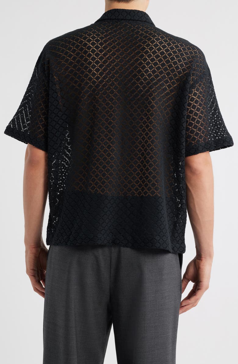 Open Edit Oversize Texture Short Sleeve Button-Up Shirt, Alternate, color, Black Caviar