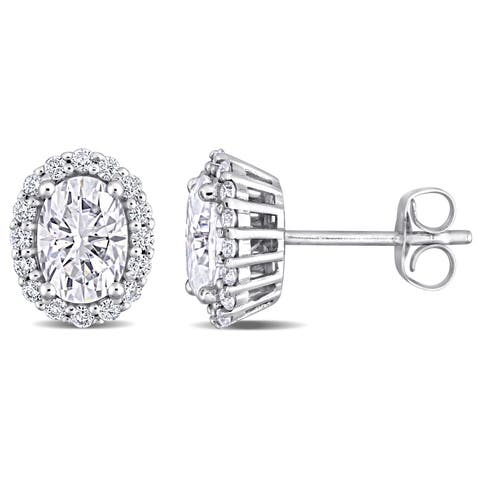 Moissanite Oval Halo Earrings 10k