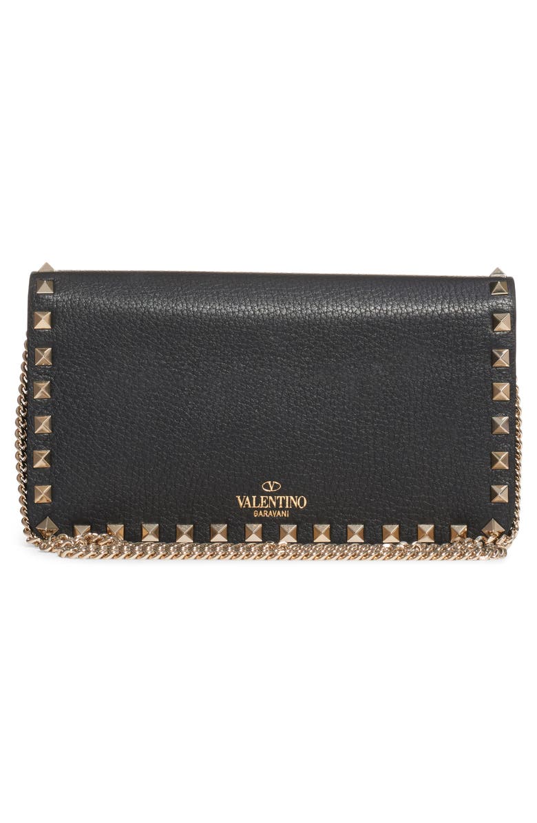 Valentino Garavani Rockstud Leather Wallet on a Chain, Alternate, color, 