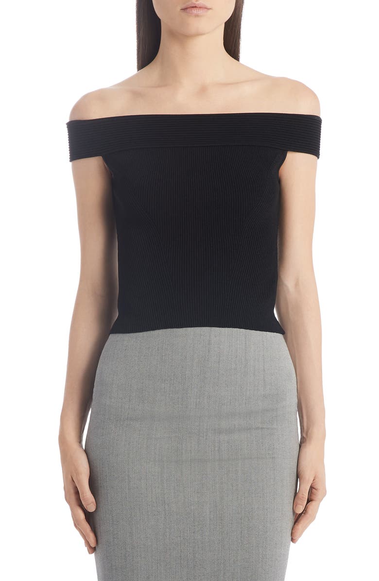 McQueen Alexander McQueen Off the Shoulder Rib Sweater, Main, color, 