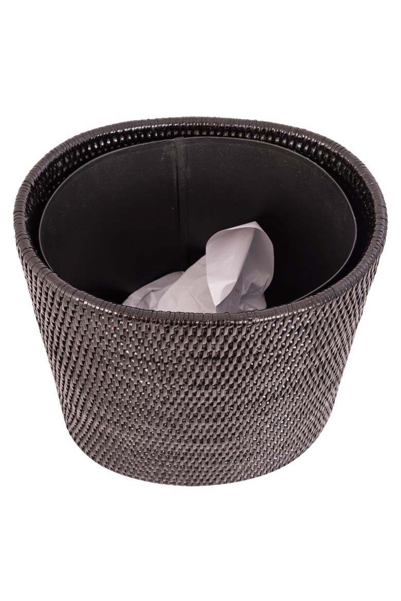 Artifacts Rattan Oval Waste Basket with Metal Liner, Alternate, color, Tudor Black