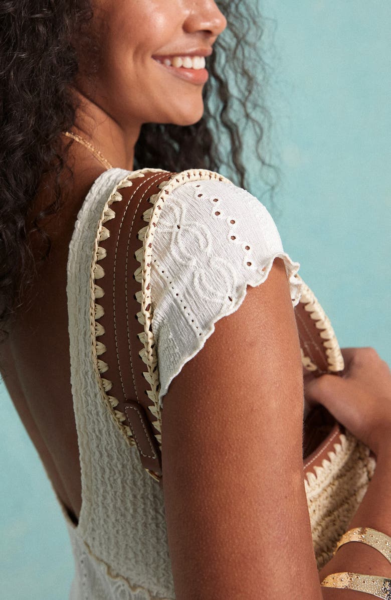 Miss Selfridge Embroidered Scoop Back Midi Dress, Alternate, color, Ivory