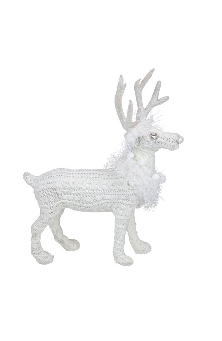 Northlight Cable Knit Sweater Standing Reindeer Christmas Figure - 13.5" - White, Main, color, White