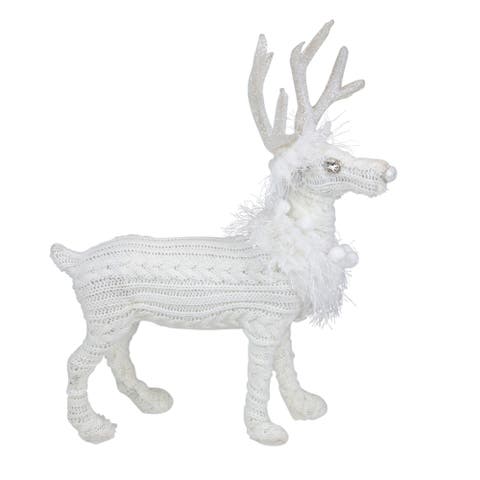 Cable Knit Sweater Standing Reindeer Christmas Figure - 13.5" - White