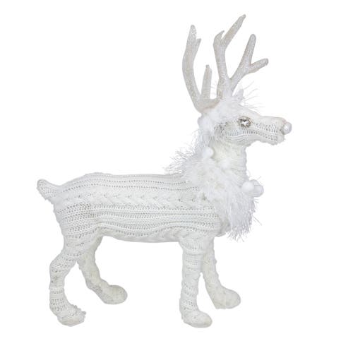 Northlight Cable Knit Sweater Standing Reindeer Christmas Figure In White