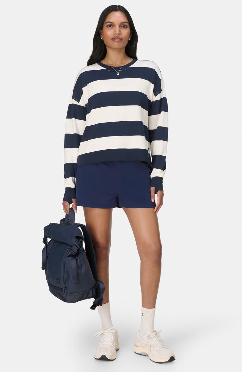 Sweaty Betty After Class Crop Sweatshirt, Alternate, color, White/ Navy Blue Large Stripe