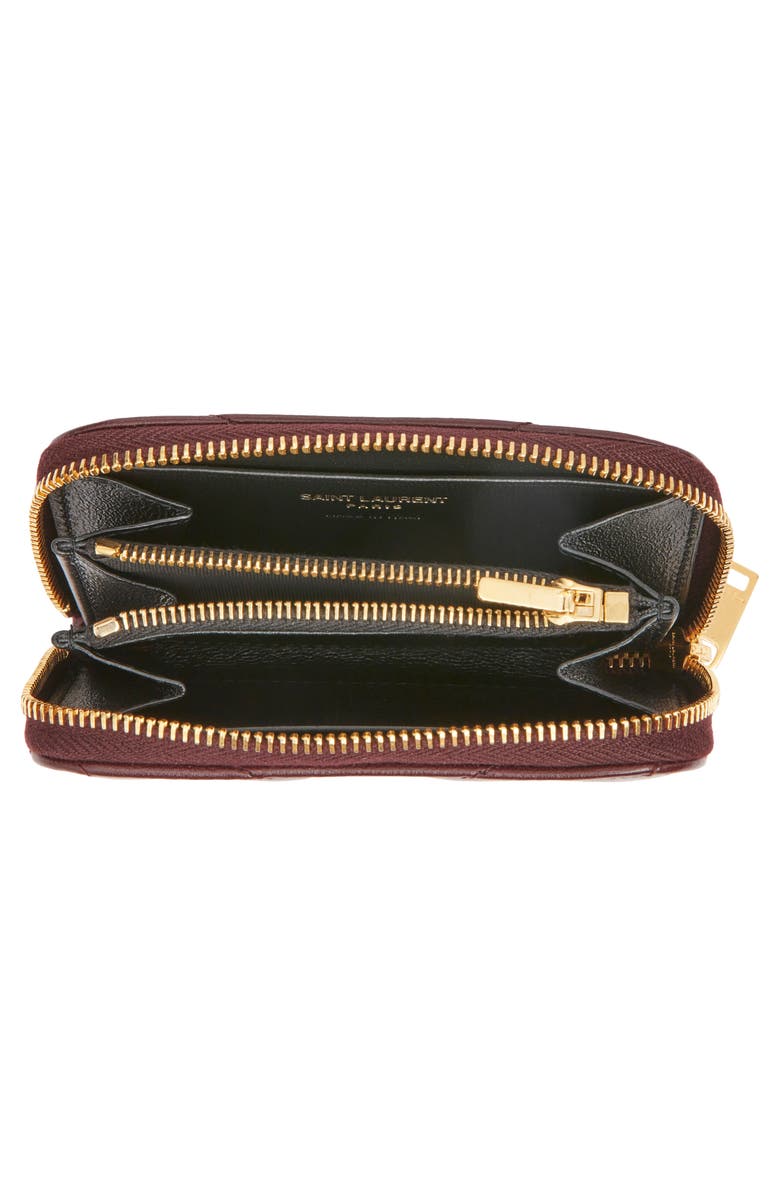 Saint Laurent Cassandre Quilted Card Wallet, Alternate, color, Rouge Cabernet