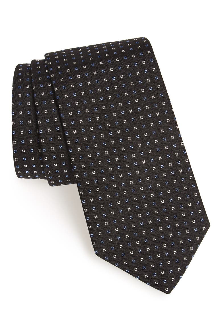 Geometric Silk Tie, Main, color, BLACK