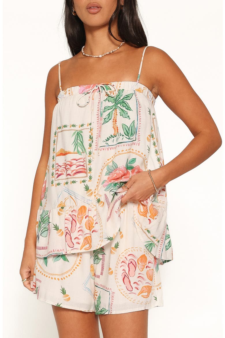 Narella Two-Piece Camisole & Shorts Set, Main, color, CREAM PALM PRINT