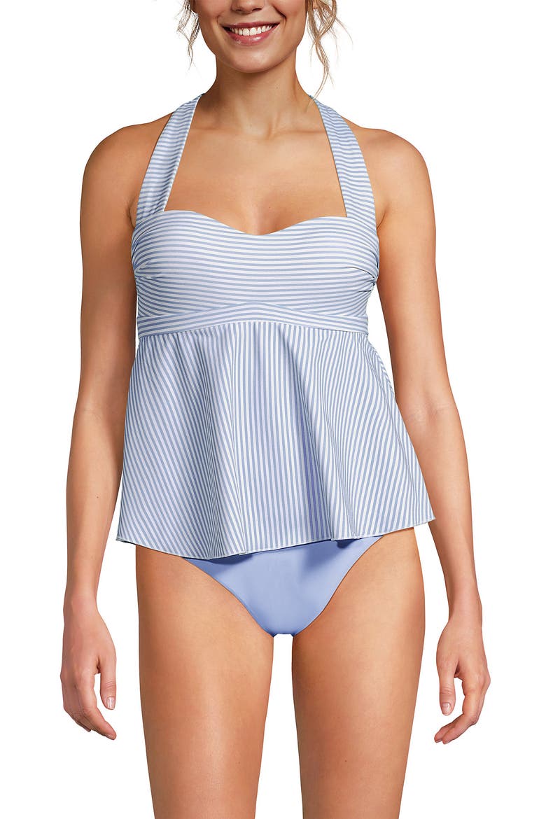 Sweetheart Fauxkini One Piece, Main, color, Soft Cloud Blue Mini Stripe