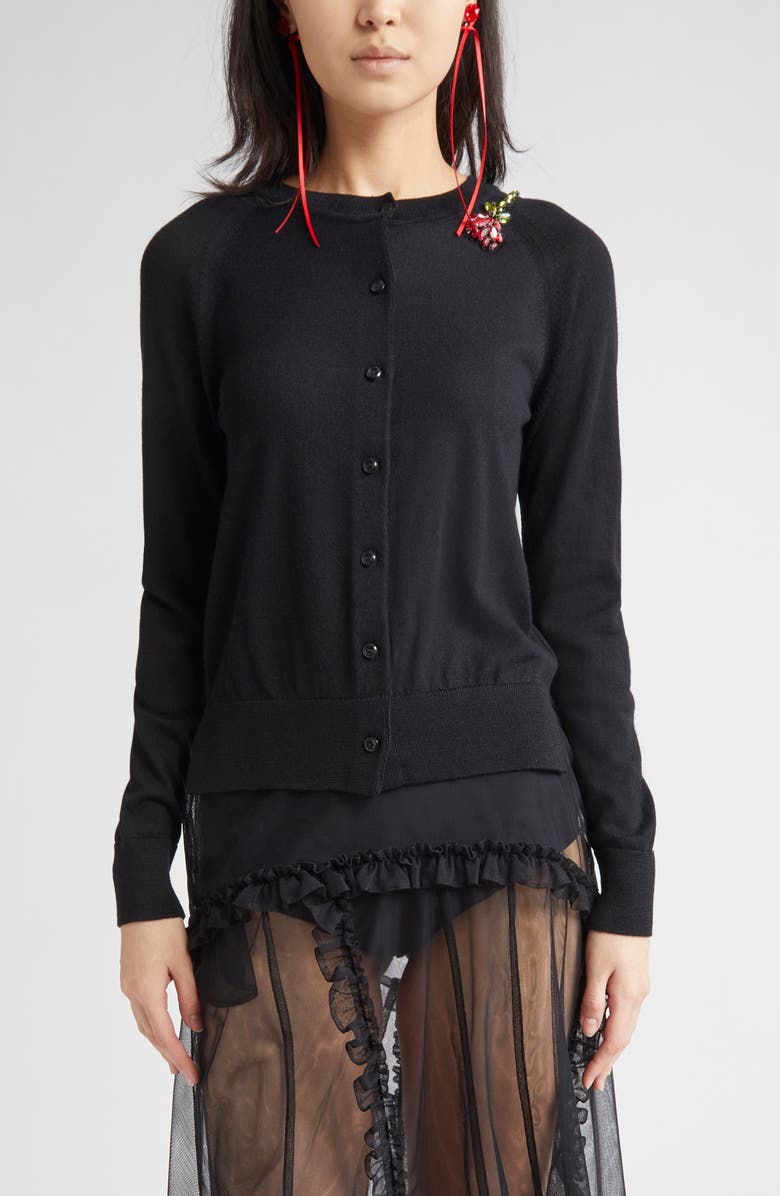 Simone Rocha Crystal Carnation Merino Wool & Silk Cardigan, Main, color, 