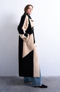 Topshop Patchwork Colorblock Faux Shearling Longline Coat