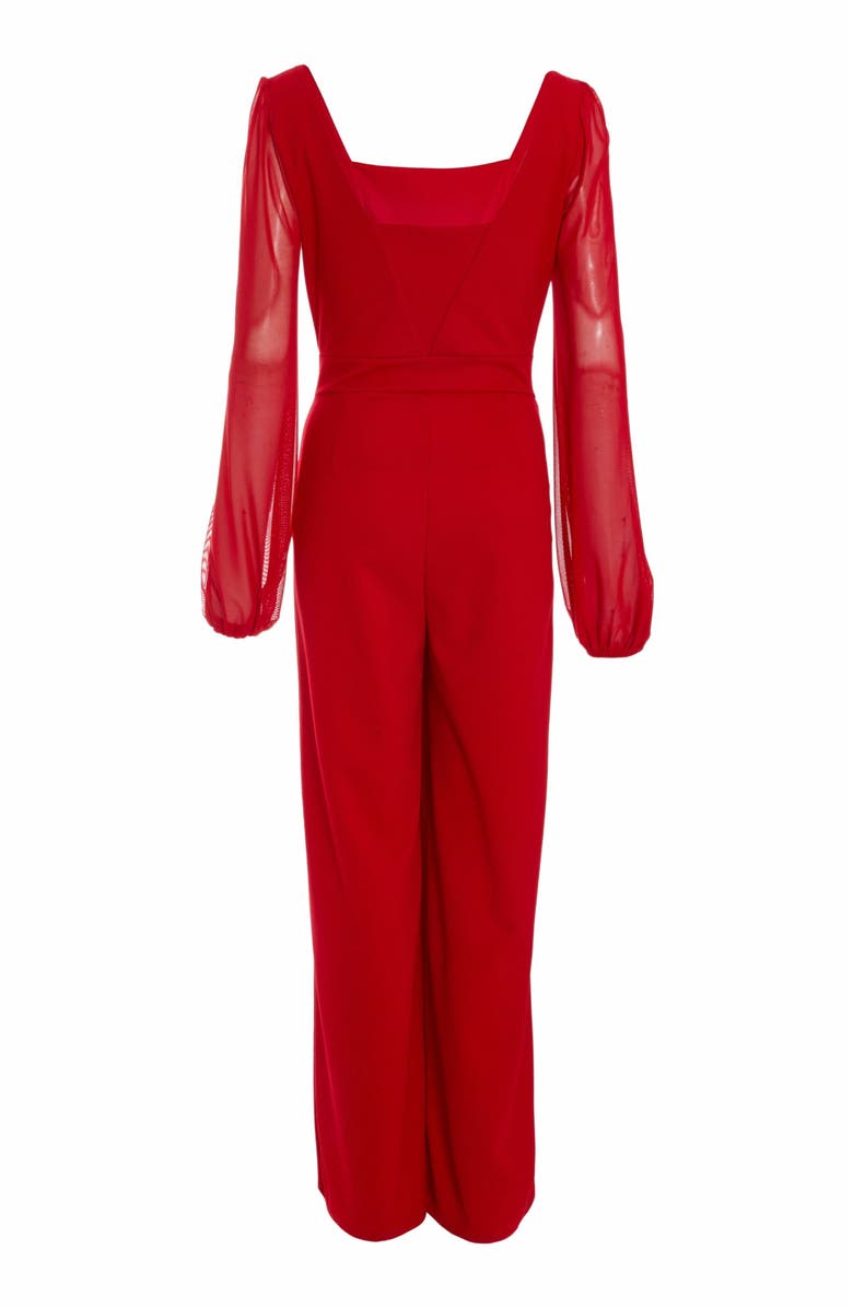 QUIZ Scuba Crepe Chiffon Sleeve Jumpsuit, Alternate, color, Red