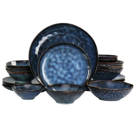 Lucca 20 Piece Round Stoneware Triple Bowl Dinnerware Set in Reactive Glaze