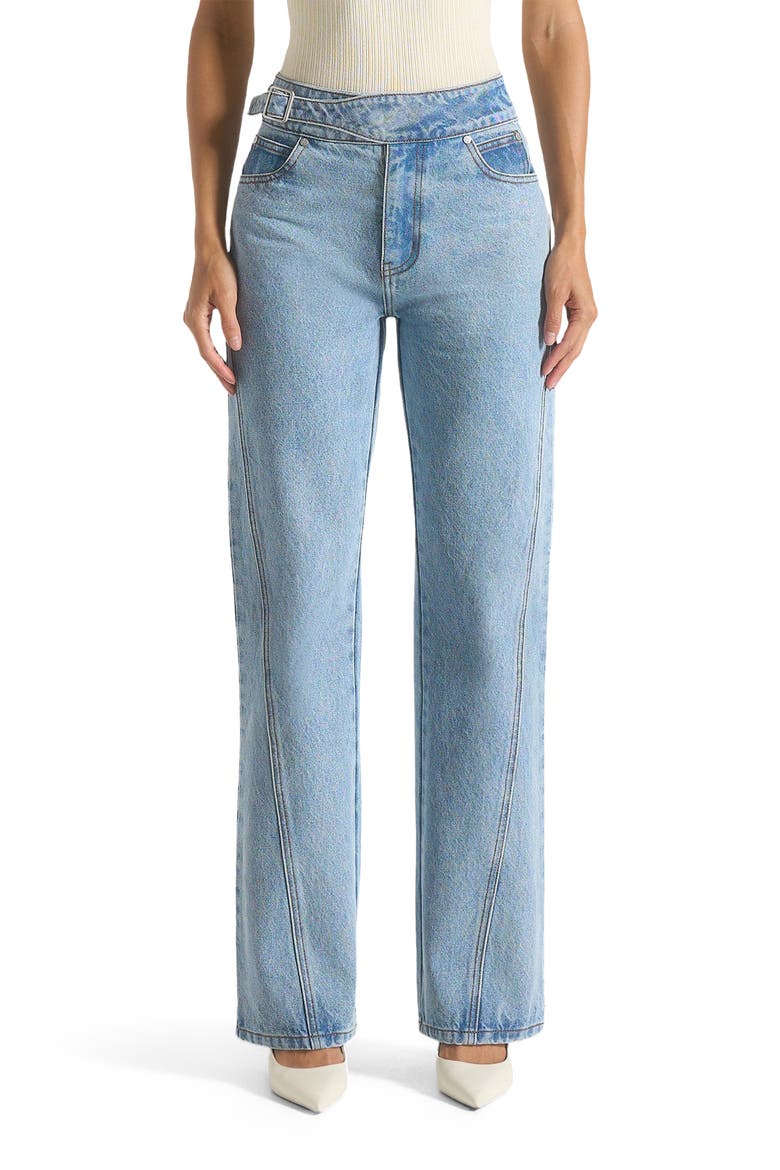 Loane Twist Leg Boyfriend Jeans With Waist Adjuster, Alternate, color, Mid Blue
