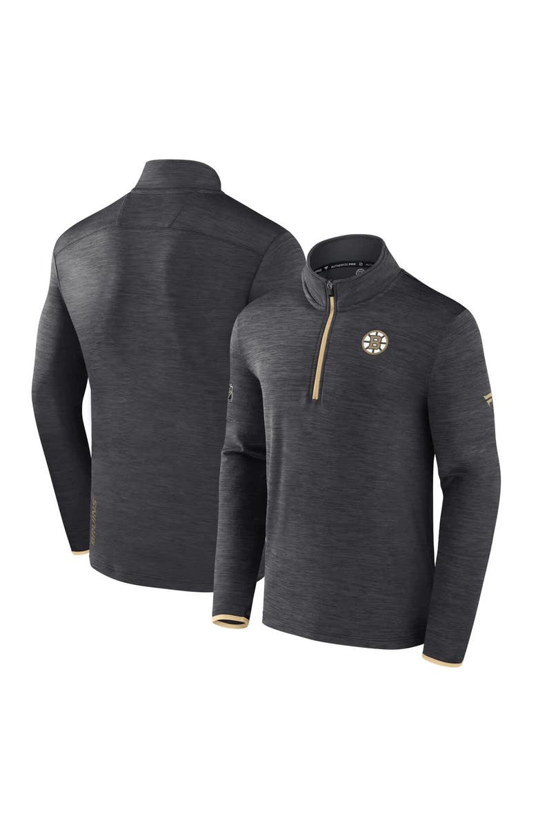 FANATICS Men's Fanatics Heather Charcoal Boston Bruins Authentic Pro Quarter-Zip Pullover Top, Main, color, Heather Charcoal