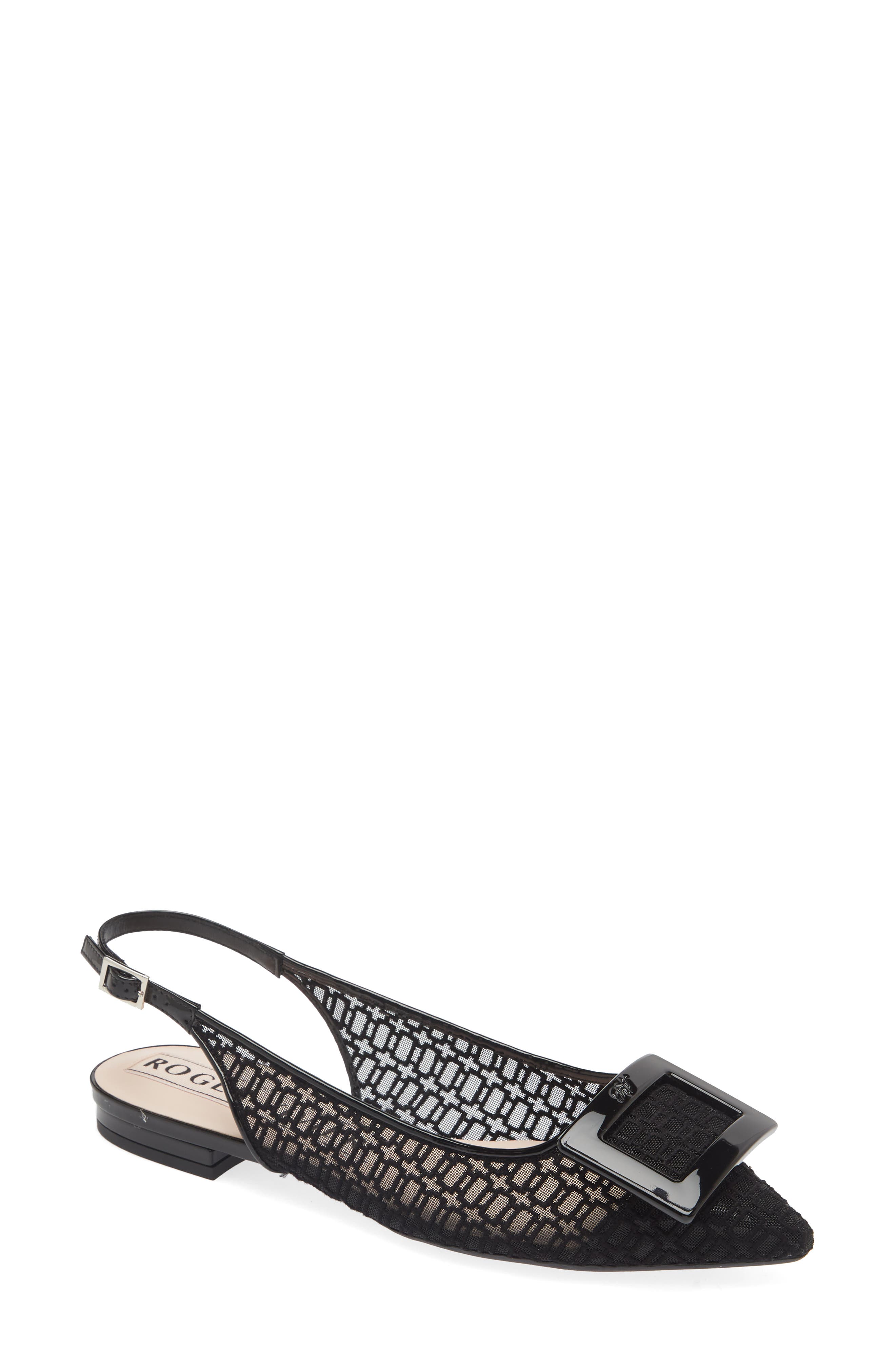 Roger Vivier Gommettine Embroidered Mesh Pointed Toe Slingback Flat, Main, color, 