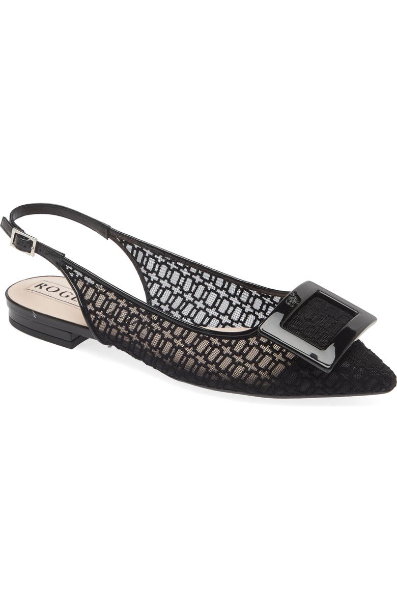Roger Vivier Gommettine Embroidered Mesh Pointed Toe Slingback Flat, Main, color,