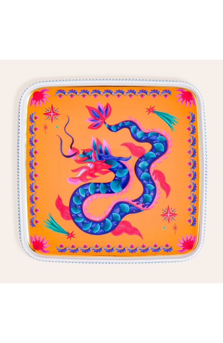 Zsa Zsa Zsu Shekou Porcelain Decorative Tray 11X11X1 In, Main, color, Orange
