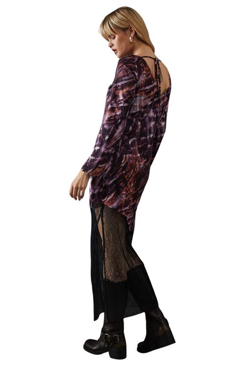 Warehouse Column Lace Panel Midi Dress In Animal Print