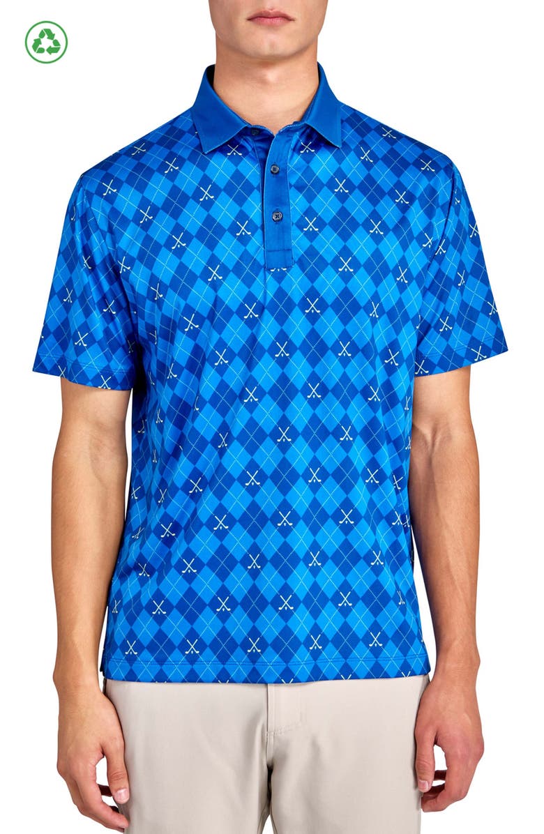 CONSTRUCT Regular Fit Golf Club Argyle Print Recycled Performance Golf Polo, Main, color, Blue