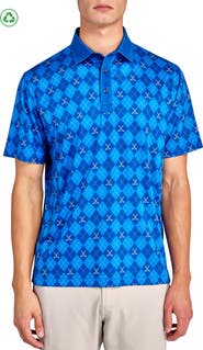 CONSTRUCT Regular Fit Golf Club Argyle Print Recycled Performance Golf Polo