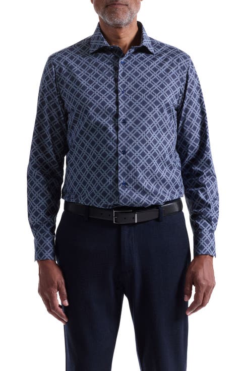 Axel Trim Fit Geo Print Stretch Cotton Button-Up Shirt