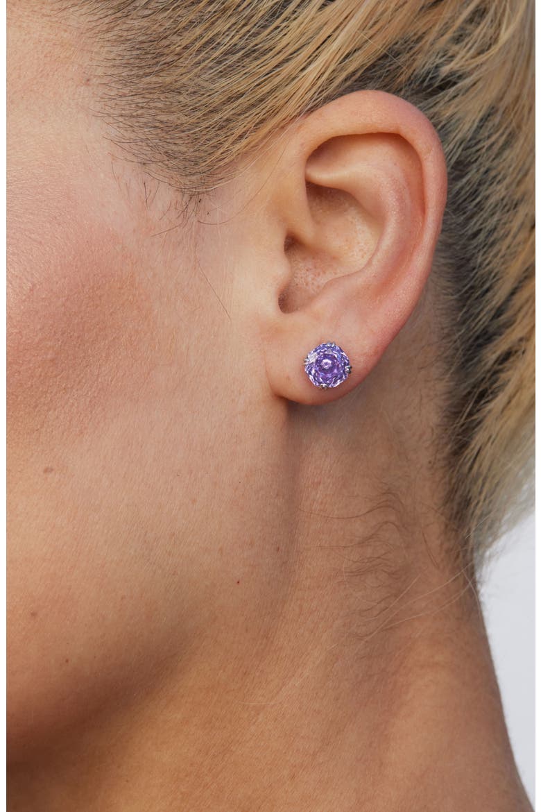 Floral Faceted Octagonal Cubic Zirconia Stud Earrings, Alternate, color, LAVENDER