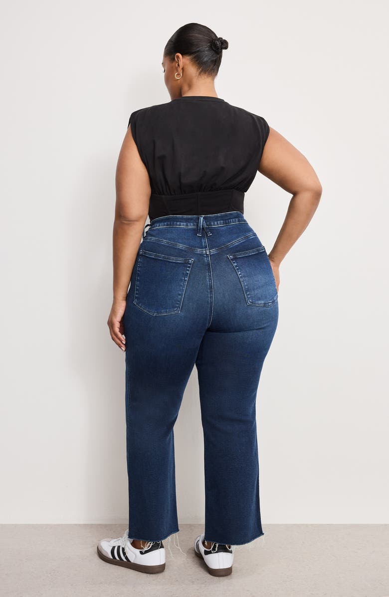 Good American Soft-Tech Good Standard Raw Hem Kick Flare Jeans, Alternate, color, Indigo1068