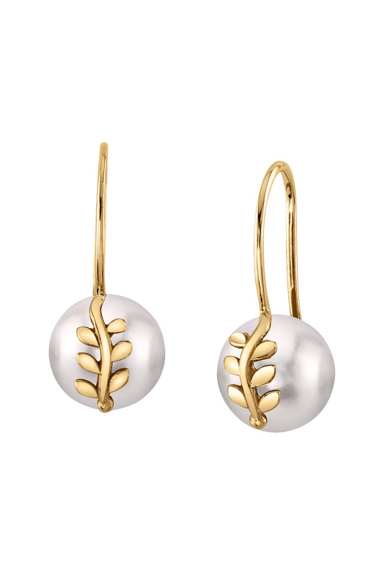 Akoya Pearl Jayne Leaf Earrings, Main, color, Yellow Gold