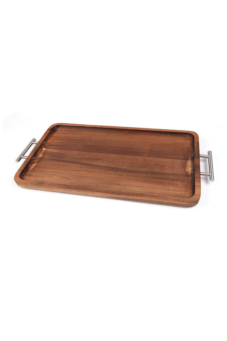 Acacia Wooden Serving Tray with Handles, Alternate, color, SILVER
