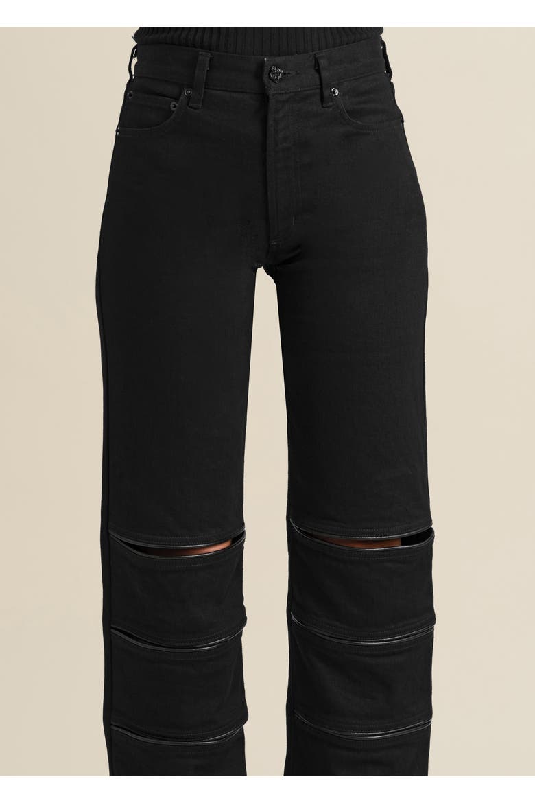 Arcana Slim-Fit Mid-Rise Leather-Trim Jeans, Alternate, color, Black