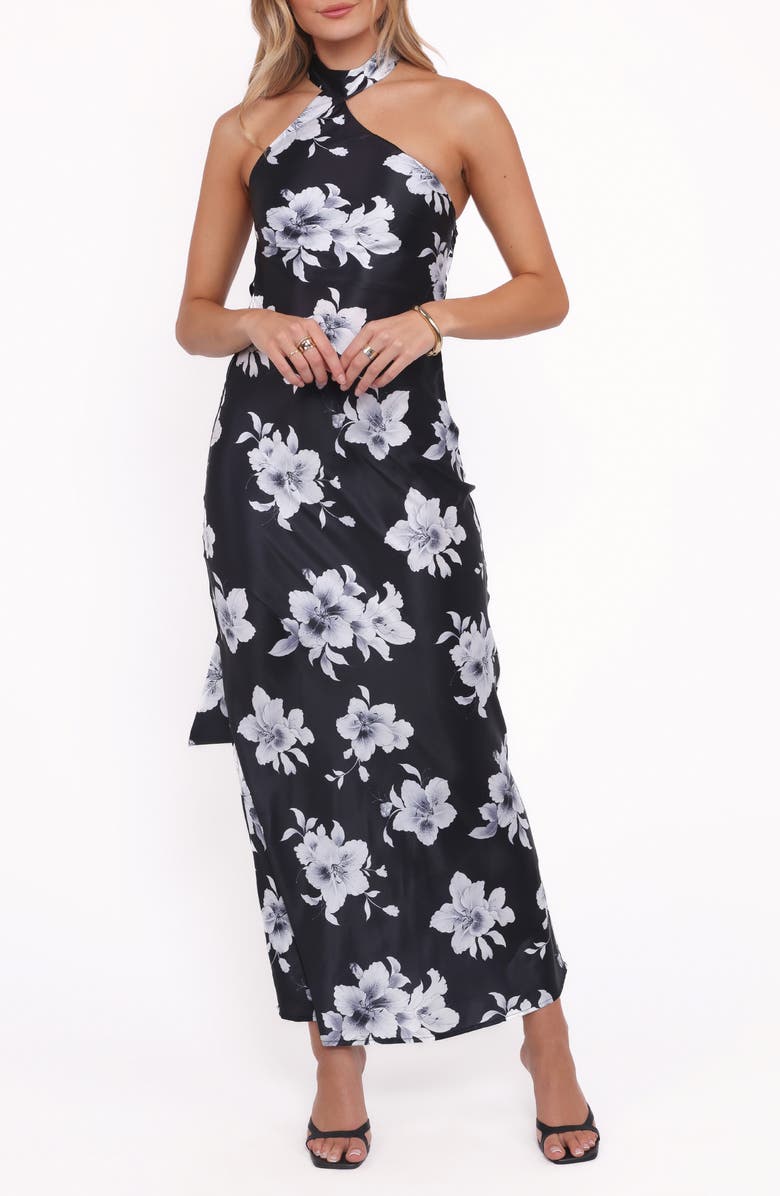 Petal & Pup Freida Maxi Halter Dress, Main, color, Black Floral