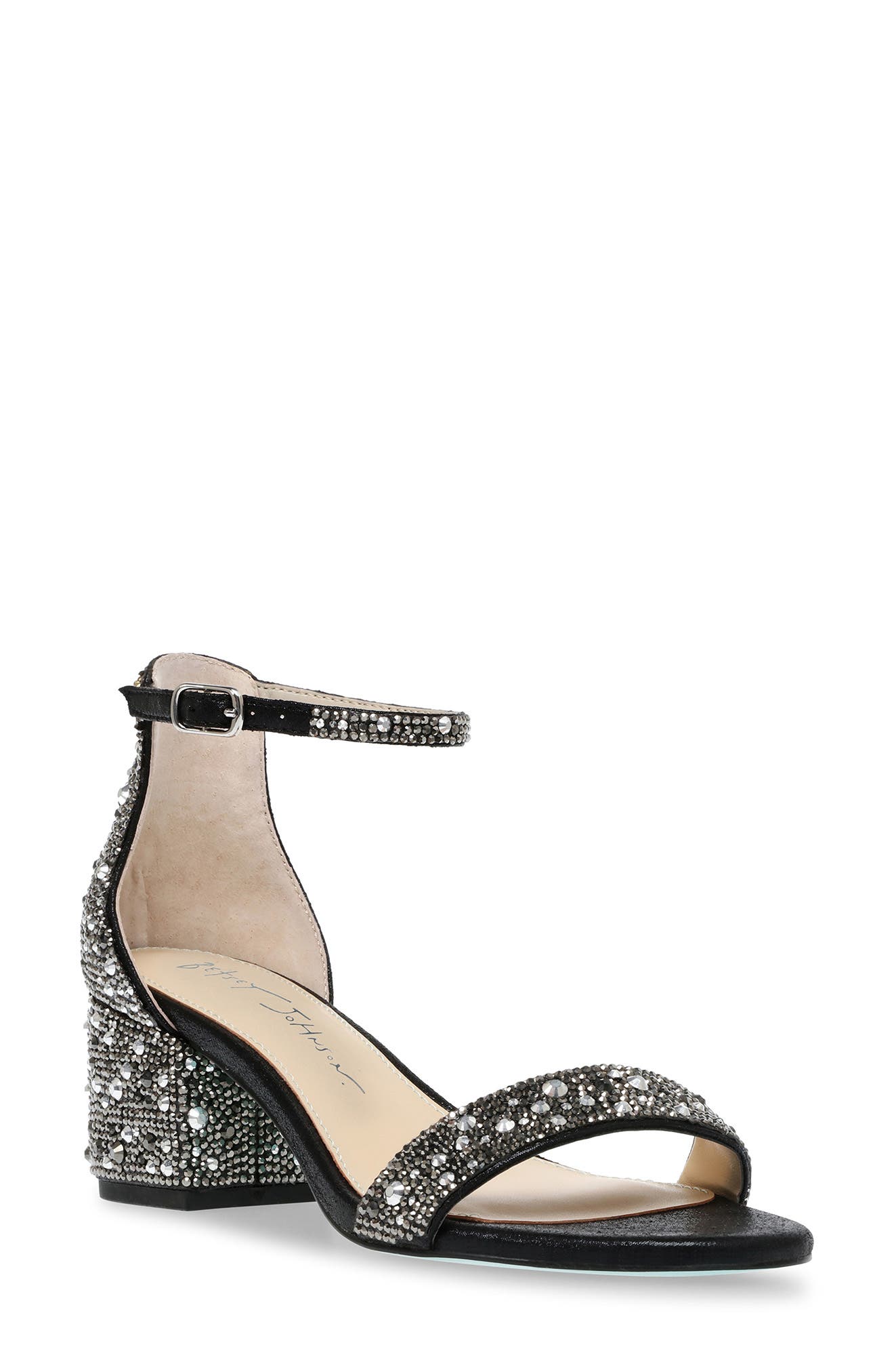 Betsey Johnson Mari Crystal Ankle Strap Sandal, Main, color, 