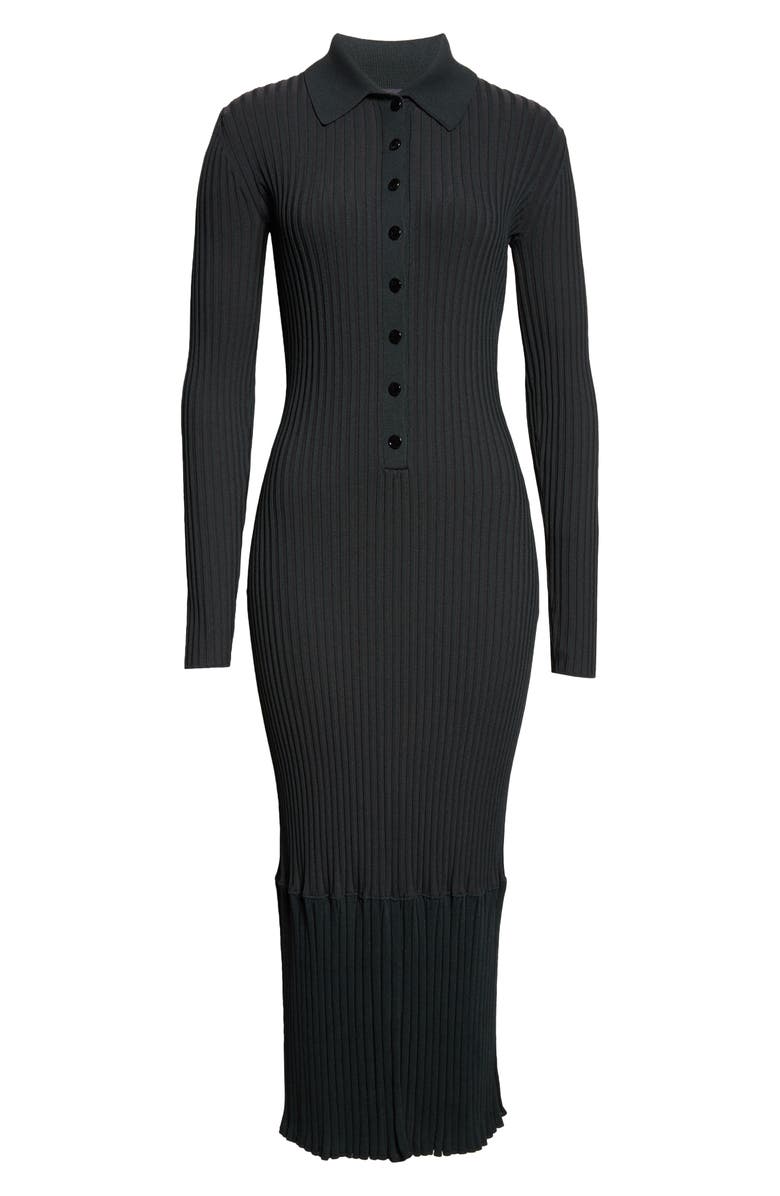 Proenza Schouler Luiza Sunburst Long Sleeve Rib Sweater Dress, Main, color, Bottle Green