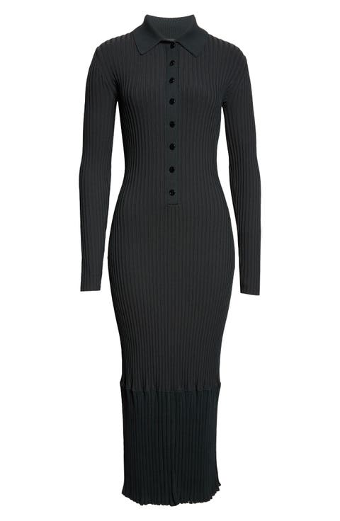 Luiza Sunburst Long Sleeve Rib Sweater Dress