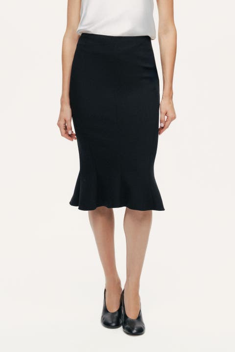 Flounced Hem Fishtail Midi Skirt