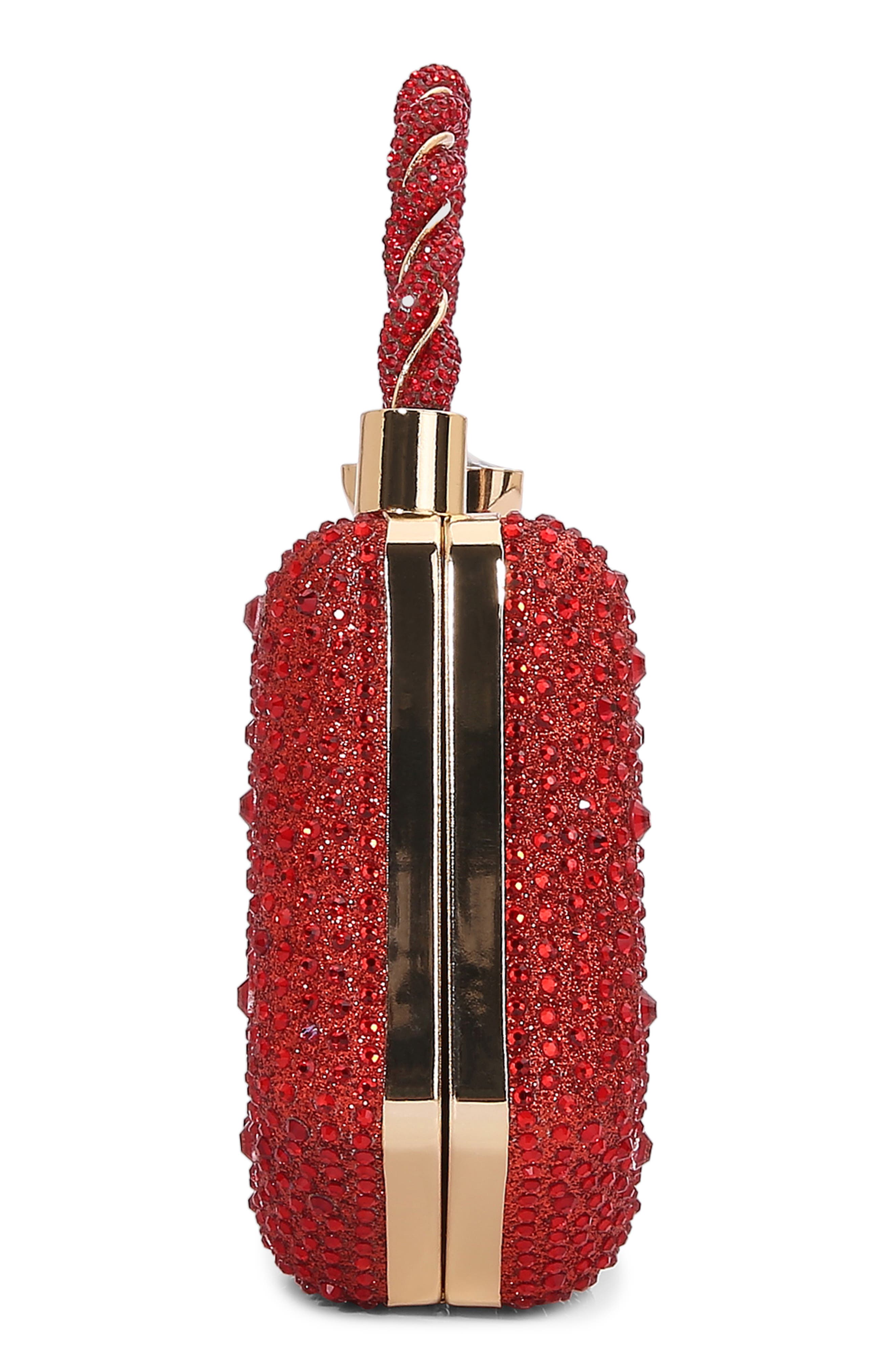 Hexagon Rhinestone Clutch, Alternate, color, RED