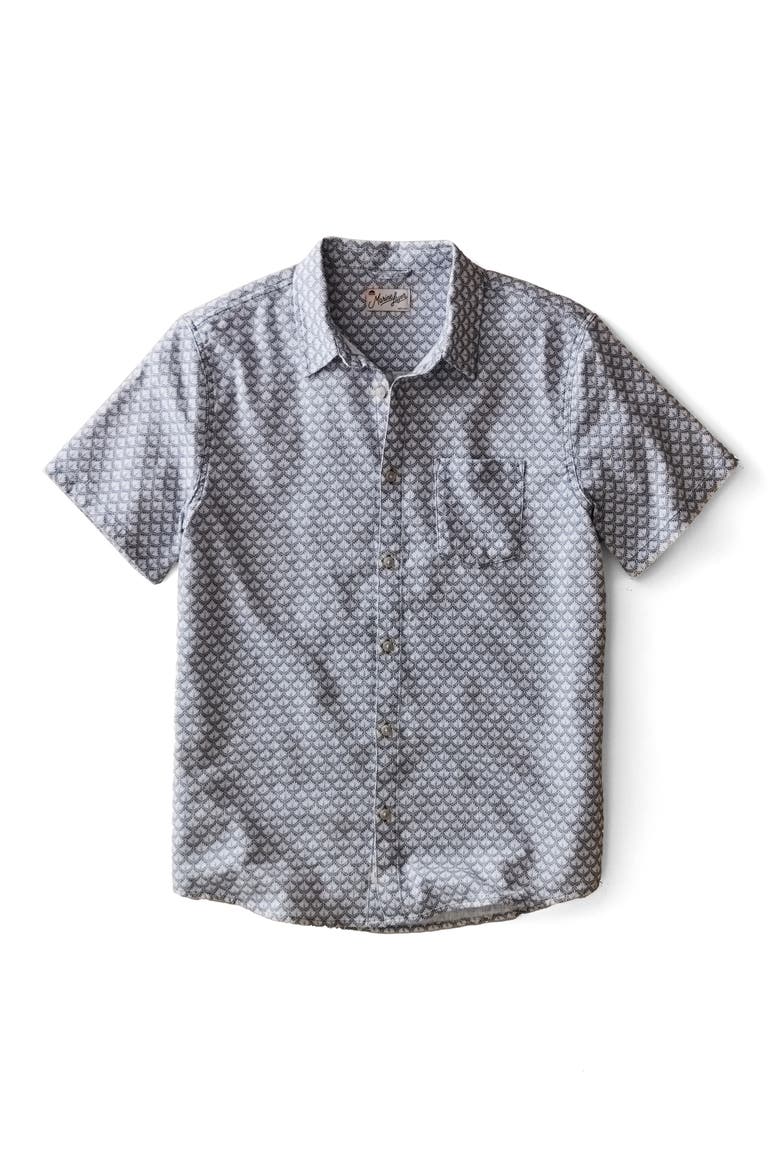 Classic Short Sleeve Stretch Cotton Selvage Button-Up Shirt, Alternate, color, LIGHT BLUE AGAVE PRINT